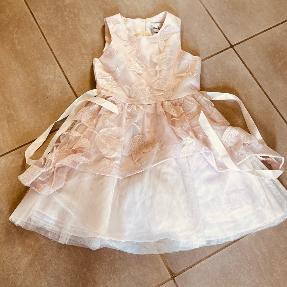 Rare Editions Blush Pink Floral Overlay Party Dress